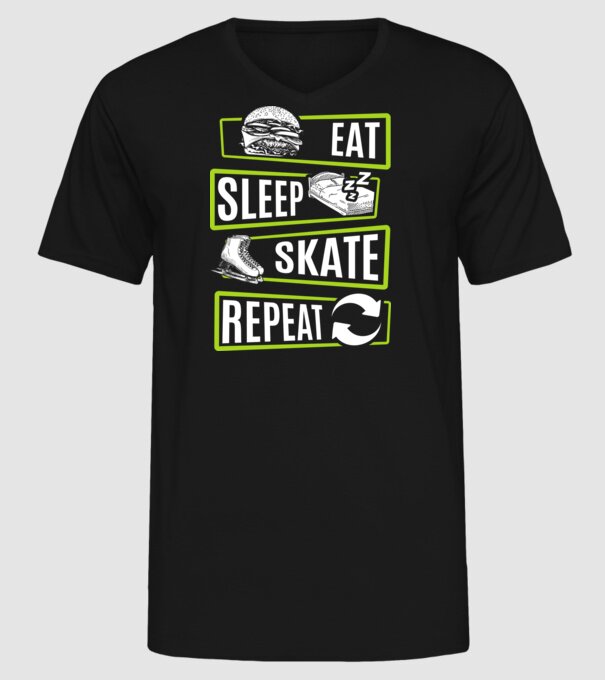 Eat sleep repeat patinaj V2 model negru pe tricou
