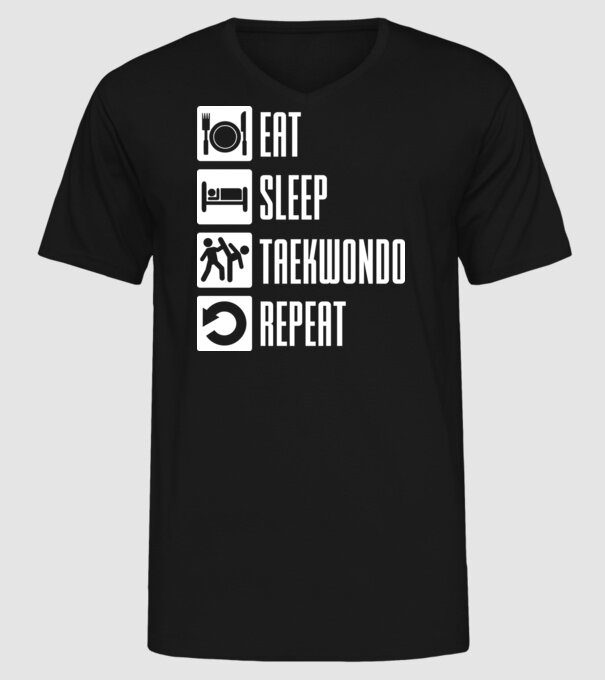Eat sleep taekwondo model negru pe tricou