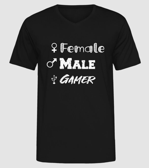 Female Male Gamer model negru pe tricou