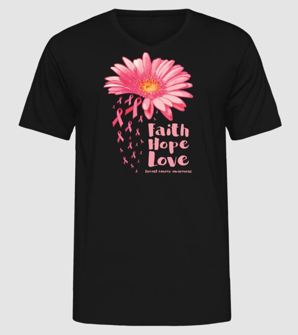 Gerbera faith hope love model negru pe tricou