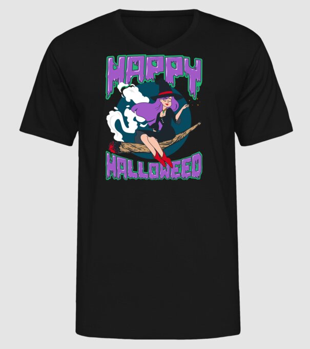 Happy Halloweed model negru pe tricou