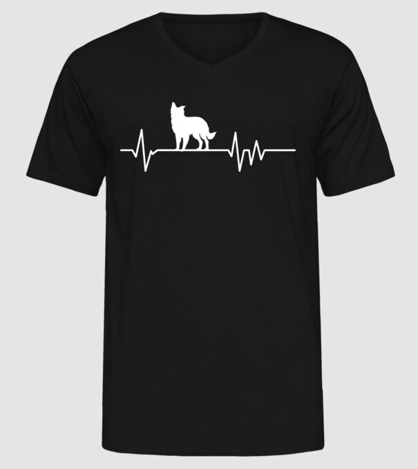 Heartbeat silueta Border collie model negru pe tricou