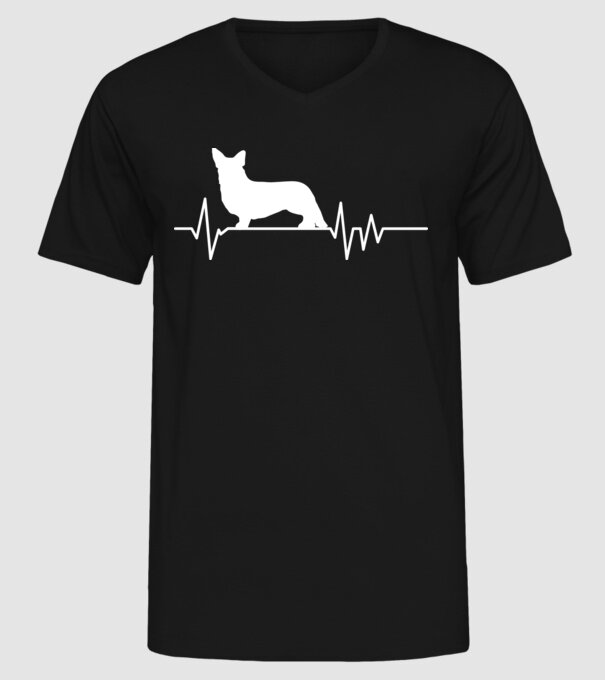 Heartbeat silueta Corgie model negru pe tricou