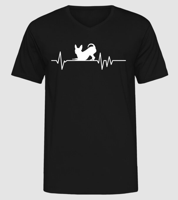 Heartbeat silueta Chihuahua model negru pe tricou