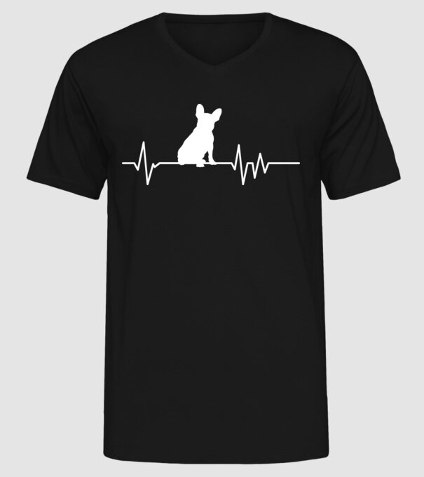 Heartbeat siluetă Bulldog francez model negru pe tricou