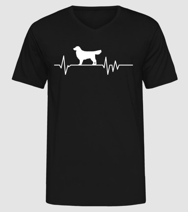Heartbeat silueta Golden retriever model negru pe tricou