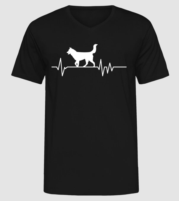 Heartbeat silueta Husky model negru pe tricou