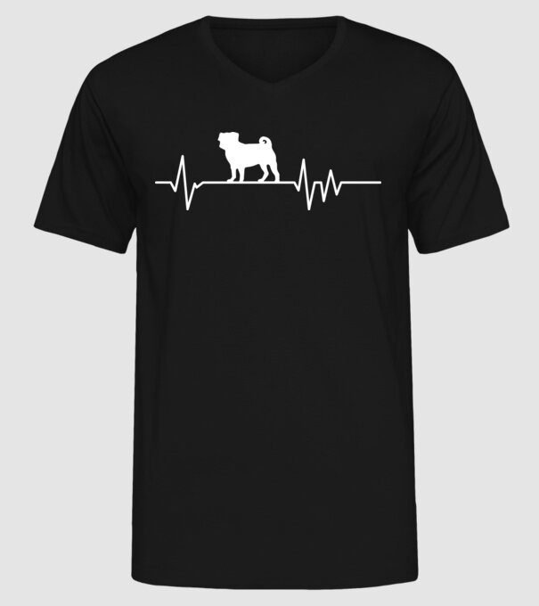 Heartbeat silueta Mops model negru pe tricou