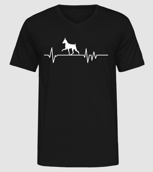 Heartbeat silueta Pinscher model negru pe tricou