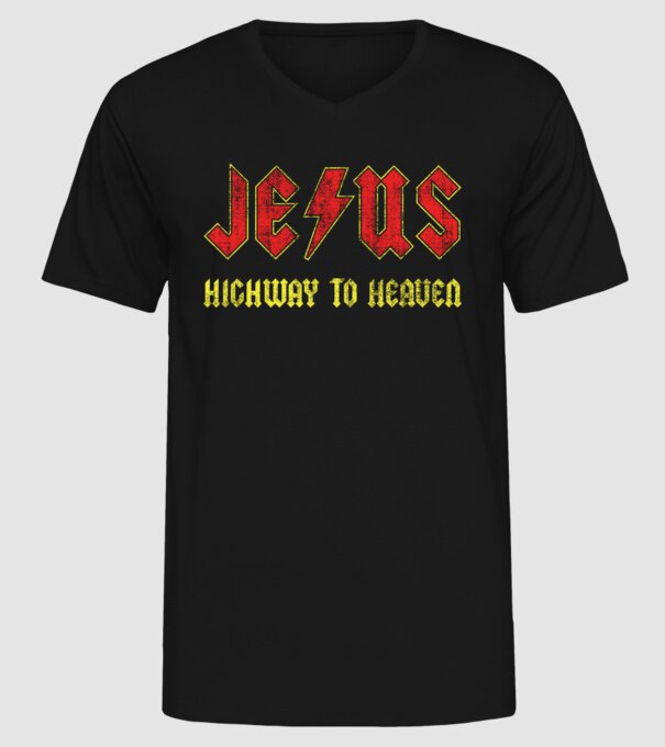 JESUS HIGHWAY TO HEAVEN model negru pe tricou
