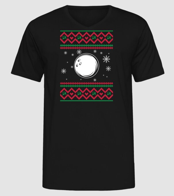 Model tricotat de Crăciun - bowling model negru pe tricou