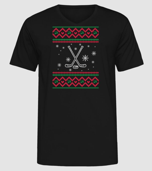 Model tricotat de Crăciun - hochei model negru pe tricou