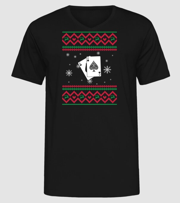 Model tricotat de Crăciun - poker model negru pe tricou
