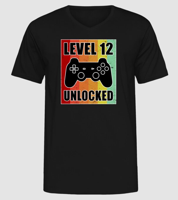 level 12 unlocked retro gamer model negru pe tricou