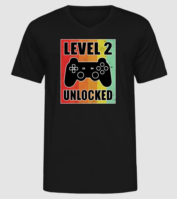 level 2 unlocked retro gamer model negru pe tricou