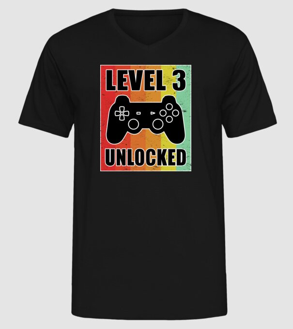 level 3 unlocked retro gamer model negru pe tricou