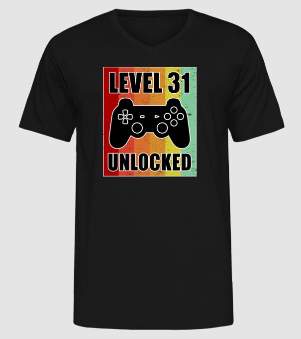 level 31 unlocked retro gamer model negru pe tricou