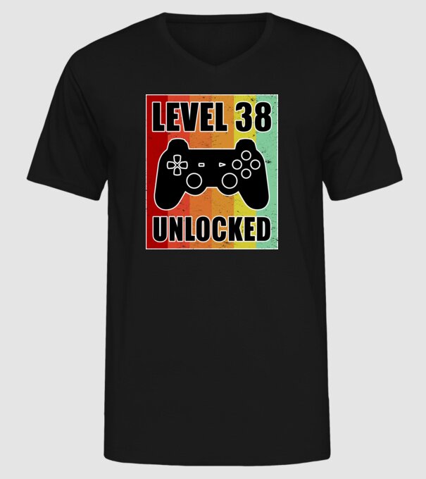 level 38 unlocked retro gamer model negru pe tricou