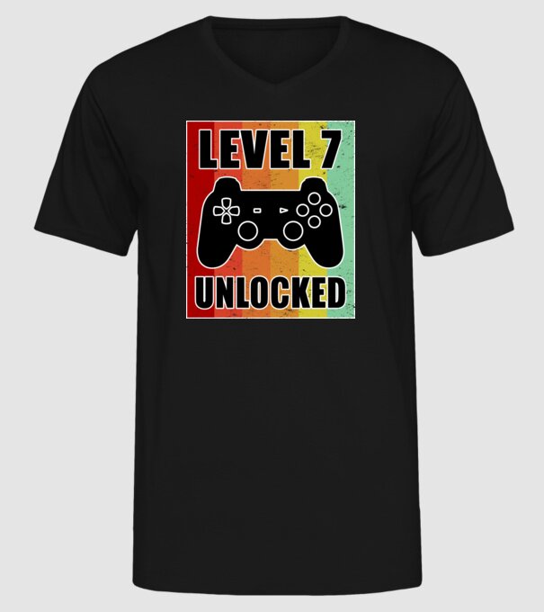 level 7 unlocked retro gamer model negru pe tricou