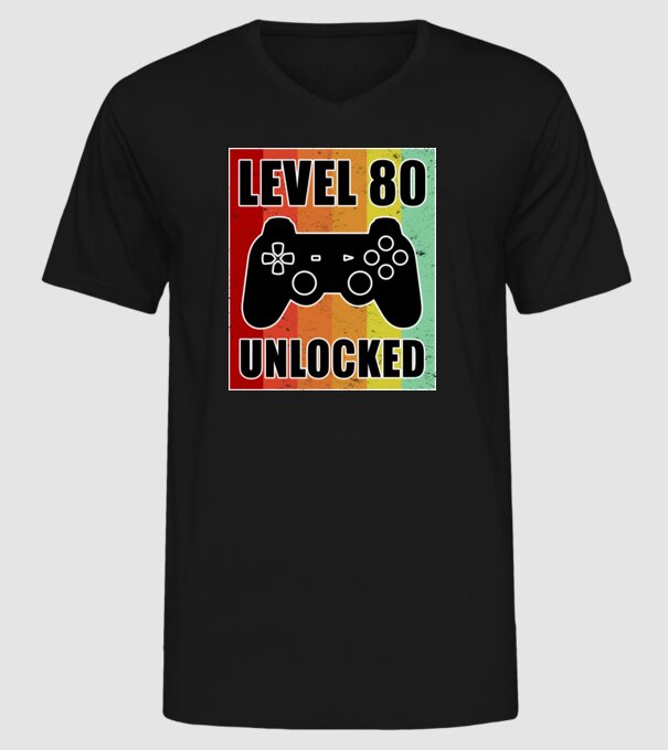 level 80 unlocked retro gamer model negru pe tricou