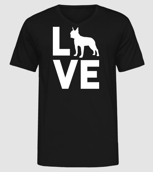LOVE Boston Terrier model negru pe tricou