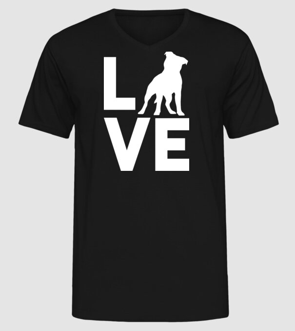 LOVE Staffordshire Terrier model negru pe tricou