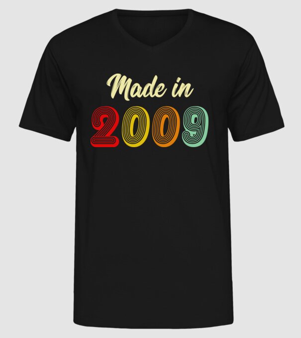 made in 2009 retro model negru pe tricou