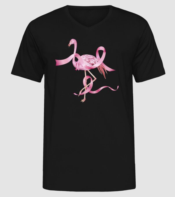 Împotriva Cancerului de sân flamingo model negru pe tricou