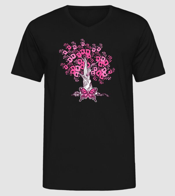Copac cu fluture lupta împotriva cancerului de sân model negru pe tricou