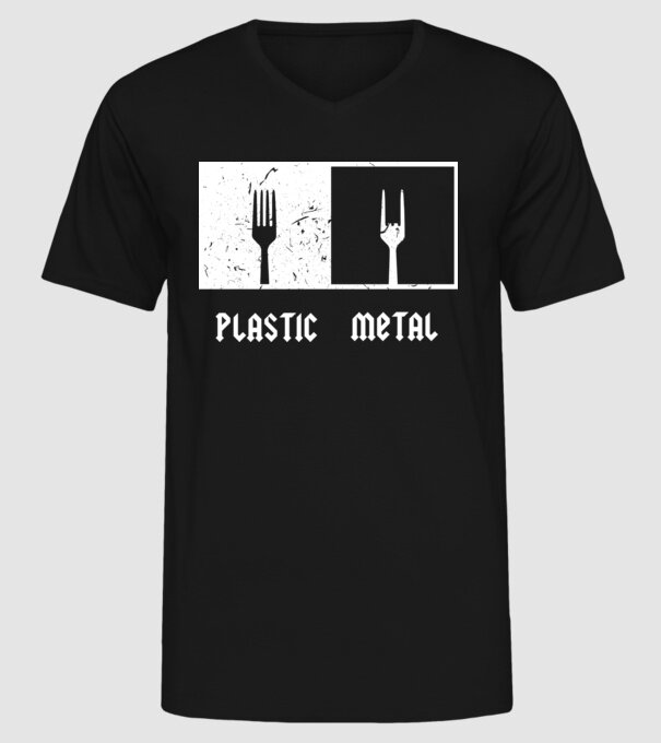 Plastic vs metal model negru pe tricou