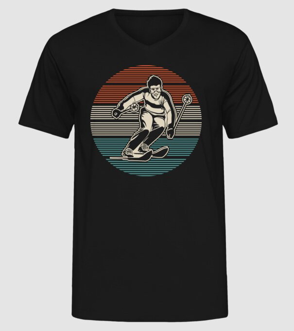 Retro circle ski model negru pe tricou