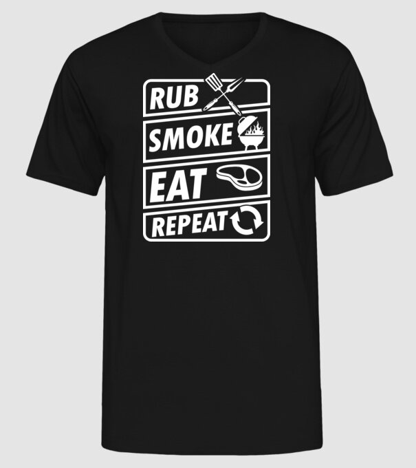 Rub Smoke Eat Repeat model negru pe tricou