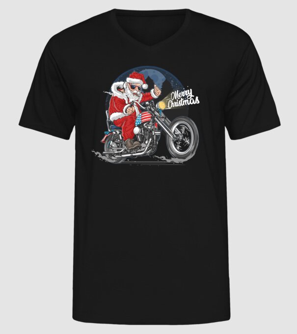 Santa Motocicletă Merry Christmas model negru pe tricou