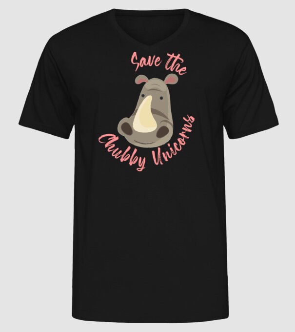 Save the chubby unicorns model negru pe tricou