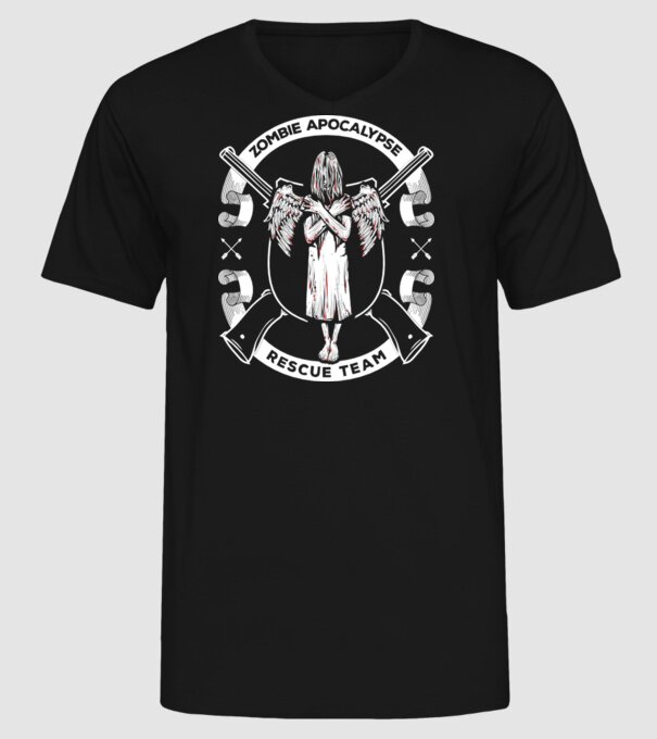 Zombie apocalypse rescue team angel model negru pe tricou