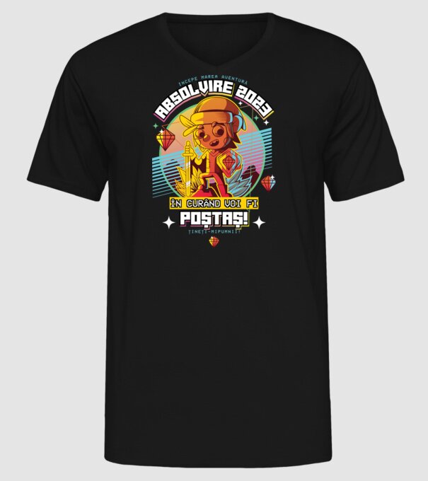absolvire 2023 poștaș model negru pe tricou