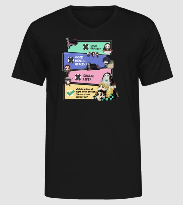 Anime check Demon Slayer model negru pe tricou
