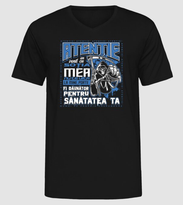 Atenție Am venit cu soția mea model negru pe tricou