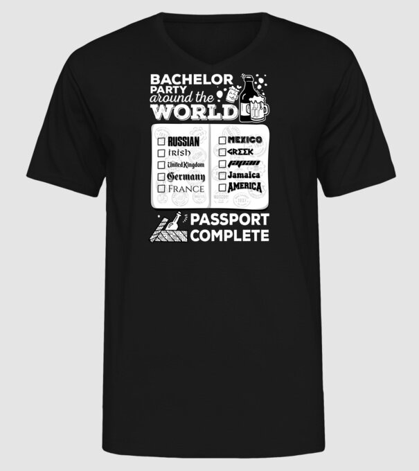 Bachelor Party World tour model negru pe tricou