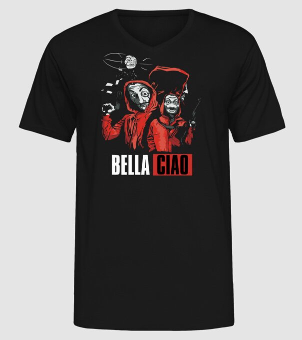 bella ciao money heist model negru pe tricou