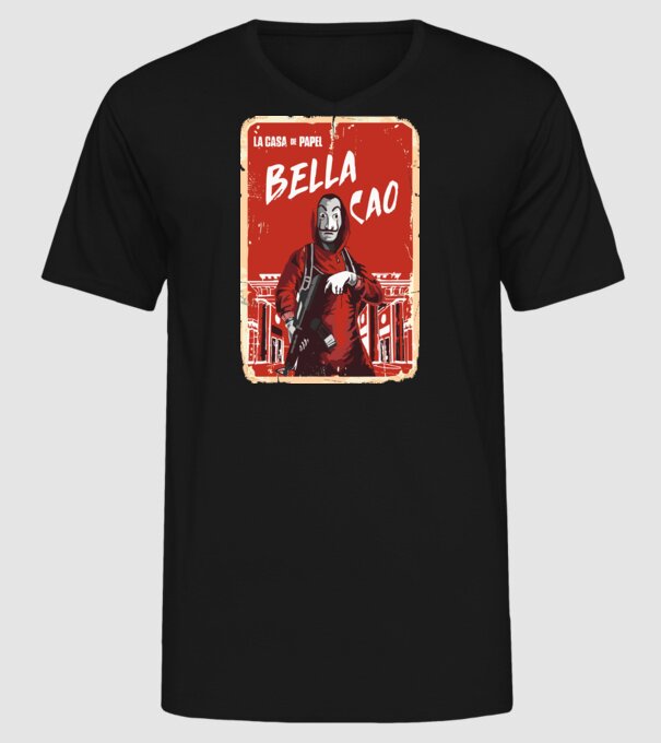 bella ciao poster retro model negru pe tricou