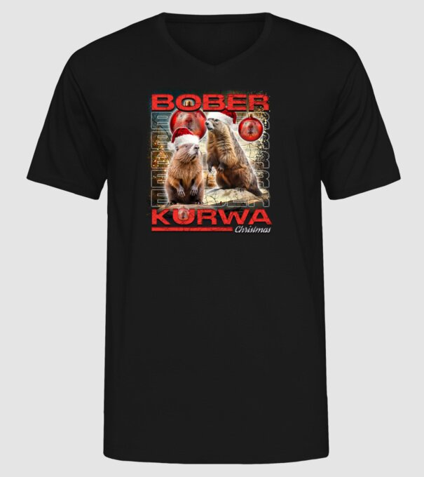 Bober kurwa christmas universe model negru pe tricou