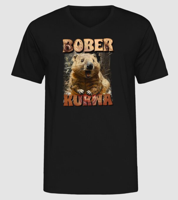 BOBER wombat model negru pe tricou
