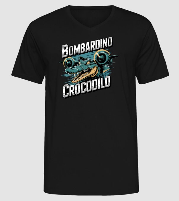 Bombardino Crocodilo 2 model negru pe tricou