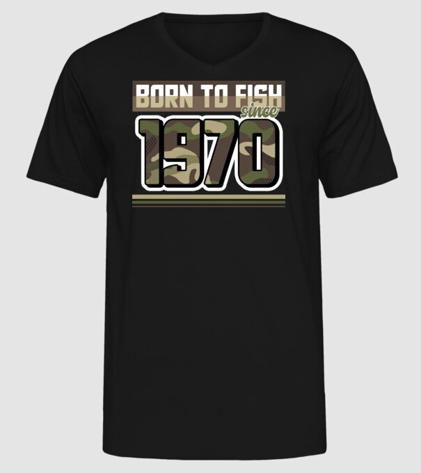 Born to fish since 1970 model negru pe tricou