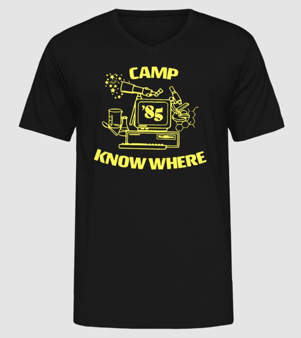camp nowhere 85 stranger things model negru pe tricou