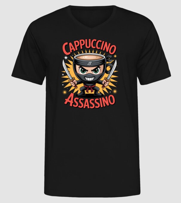 Cappuccino Assasino model negru pe tricou