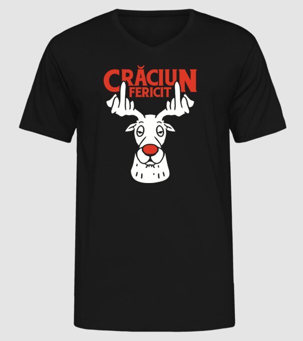 Căprioară de Crăciun antisocială model negru pe tricou