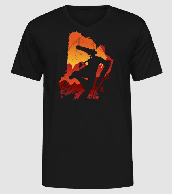 Chainsaw man silhouette model negru pe tricou