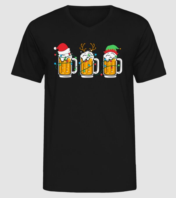 Christmas beer mugs model negru pe tricou